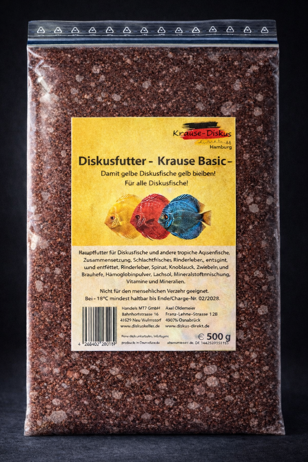 Krause Diskusfutter Basic: damit gelbe Diskusfische gelb bleiben: 500g Flachtafel