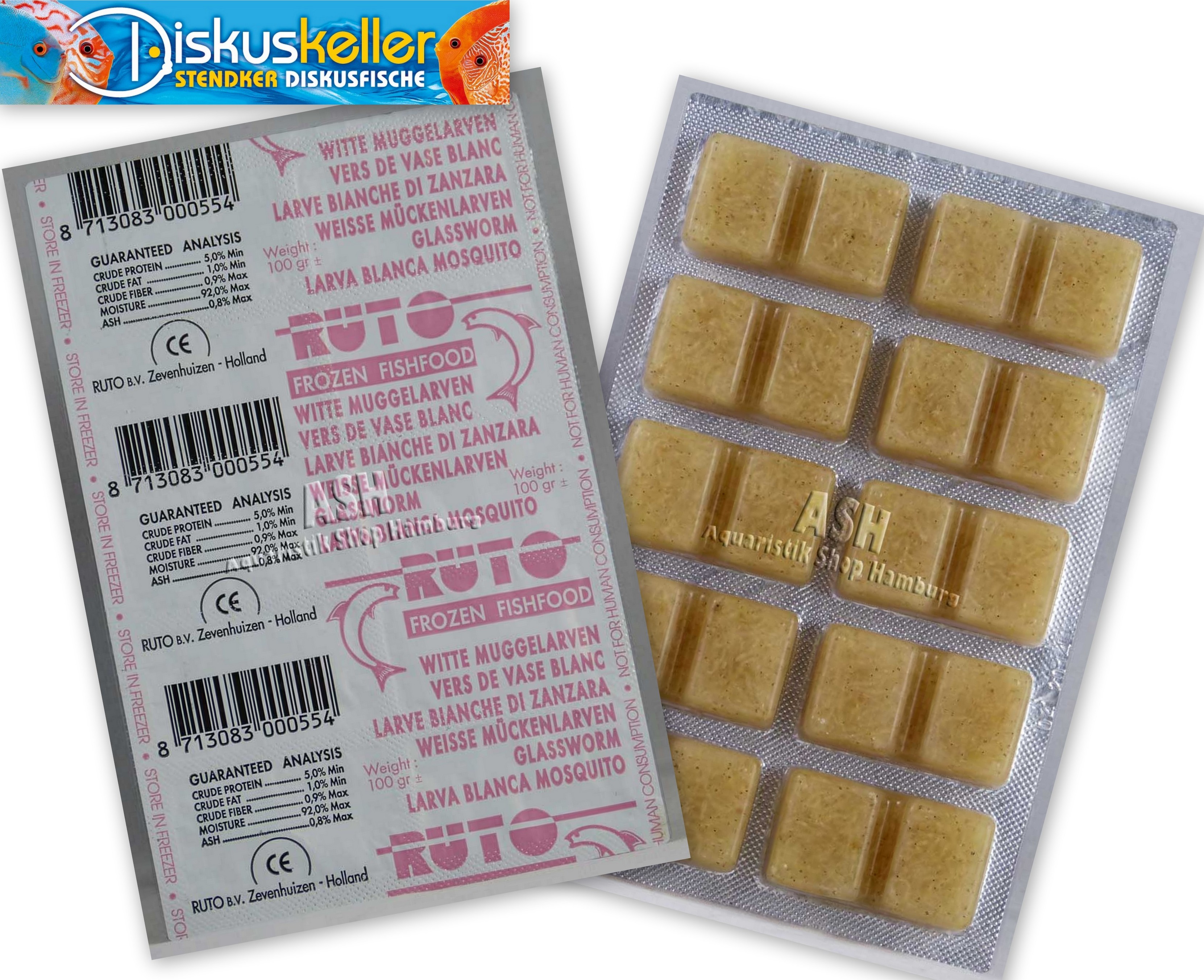 50 x Weiße Mückenlarven 100g Blister Sparpaket