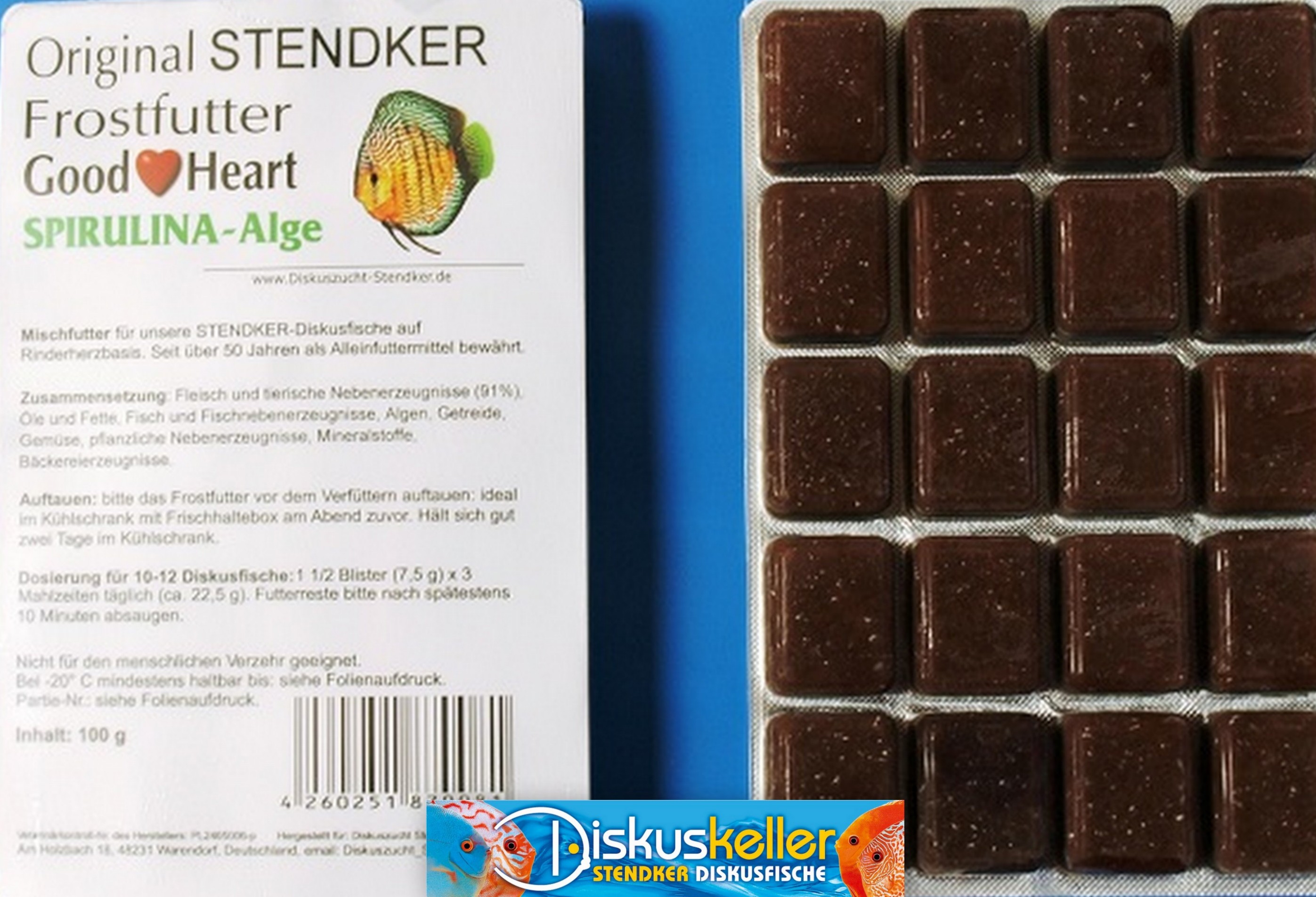 50 x Stendker GoodHeart SPIRULINA Diskusfutter: 100g Blister Sparpaket