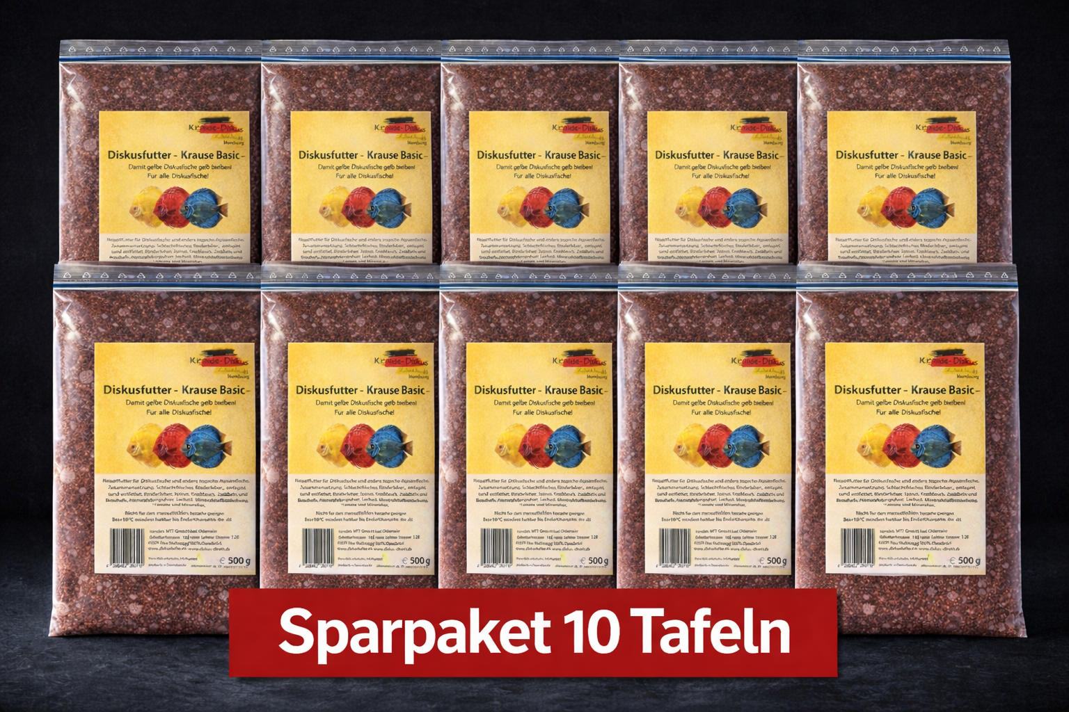 Sparpaket 10 Tafeln Krause Diskusfutter Basic: damit gelbe Diskusfische gelb bleiben: 10x 500g Flachtafel