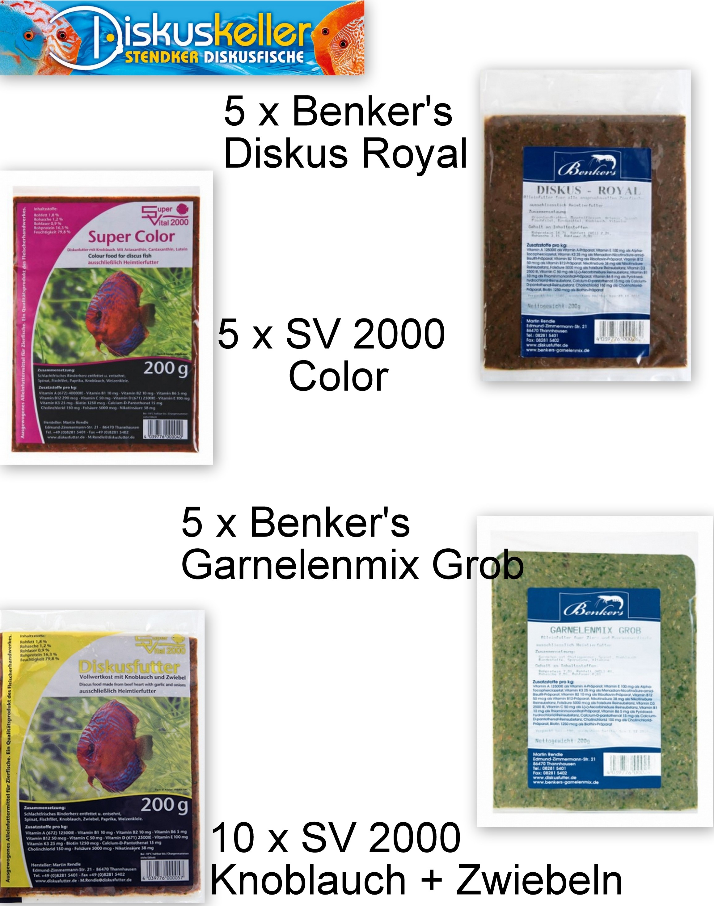 25 x Benker's / SV 2000 (5 x Color / 10 x Knoblauch/Zwiebel / 5 x Royal / 5 x Garnelenmix) á 200g