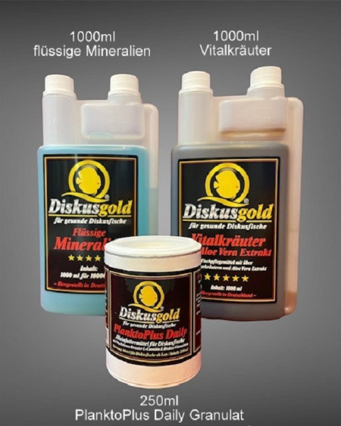 Sparpaket Diskusgold - PlanktoPlus Daily Granulat 250ml + Mineralien 1000ml + Vitalkräuter 1000ml